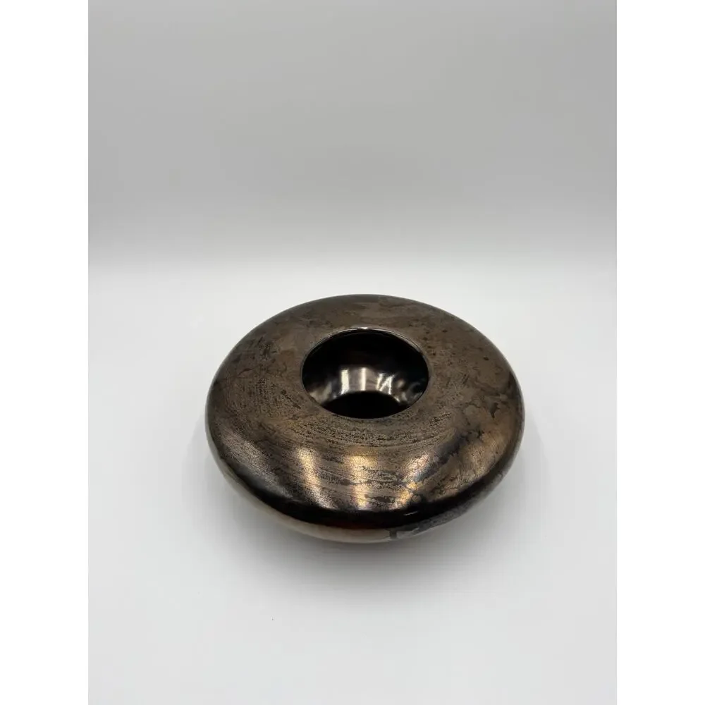 Vintage Haegar Metallic Glaze Vase MCM Bronze Gold Crackle Futuristic Ikibana